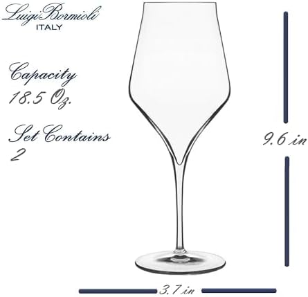 Luigi Bormioli Supremo Bordeaux Wine Glasses, Set of 2-18.5 Oz. Aroma Enhancing Red Wine Glassware - Crystal Glass with Titanium Reinforced Stems, Made in Italy, Dishwasher Safe
