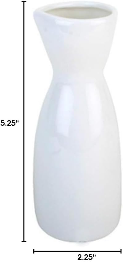 JapanBargain Porcelain Sake Carafe, Japanese Style Serving Bottle for Hot and Cold Saké, Microwave and Dishwasher Safe Ceramic Tokkuri for Home and Restaurant Use (6, White, 4 Ounces)