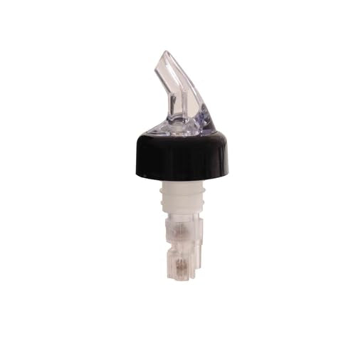 P44-TG-PLPR125C, Liquor Pourer 1-1/4 oz with Black Collar, Clear SAN Plastic Measured Pour Spout for Standard 750ml Bottles, Portion Control Bar Pourers, Pack of 12