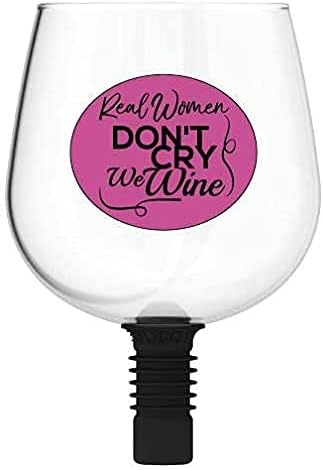 Guzzle Buddy 2GO Unbreakable Tritan Plastic 16 Ounce Wine Glass, It Turns Your Bottle Into Your Glass, Wine Bottle Topper Christmas Gift White Elephant for Wife - Real Women Design