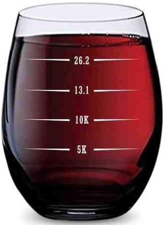 GSM Brands Stemless Wine Glass for Runners (5K, 10K, 13.1, 26.2 Measurements) Made of Unbreakable Tritan Plastic and Dishwasher Safe - 16 ounces