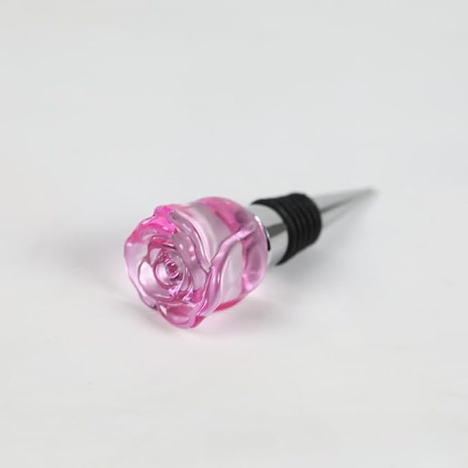 Crystal Wine Bottle Stopper, Gift Boxed Wine Stopper, Reusable Stainless Steel Bottle Stopper (Pink Rose)