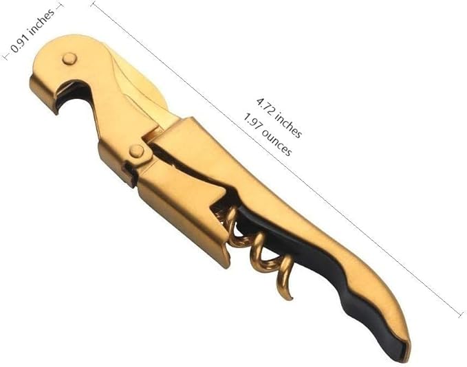 Buyer Star Gold Manual Wine Opener Stainless Steel Waiters Corkscrew with Foil Cutter & Bottle Opener, Double Hinged Wine Key for Servers & Bartenders, 2 Piece