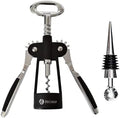 HiCoup Corkscrew Wine Opener - Ergonomic, Double Winged Beer and Wine Bottle Openers - Easy to Use, Stainless-Steel Corkscrews with Stopper & Gift Box - Kitchen Accessories - Matte Black