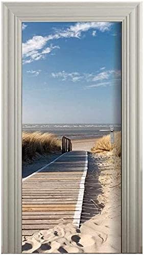 3D Door Stickers Murals Peel and Stick - Jetty to The sea Wallpaper Self-Adhesive Decals Removable PVC Waterproof Poster for Bedroom Living Room Decoration 35.4"x78.7"