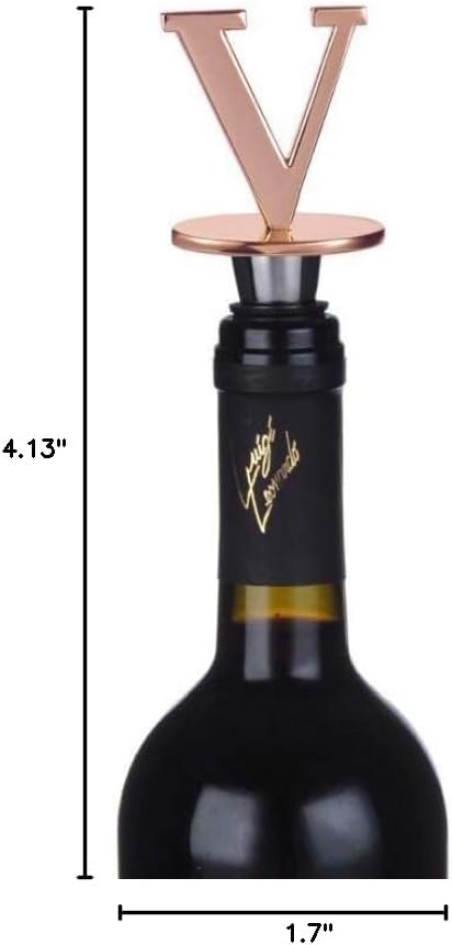 Miicol Prosecco Stopper, Rose Gold Initial Wine Stopper, Personalised Champagne Gift, Funny Kitchen Decor, Letter V