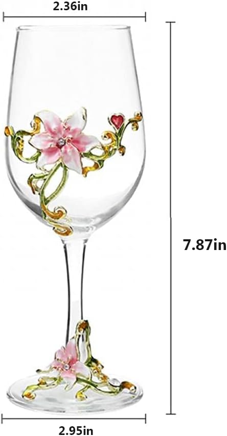 Simcat Handmade Painted Enamel Flower Glass Wine Glasses Transparent Refined Goblet, Stem For Cabernet, Gifts (Blue single gift box,1 Gift Box)