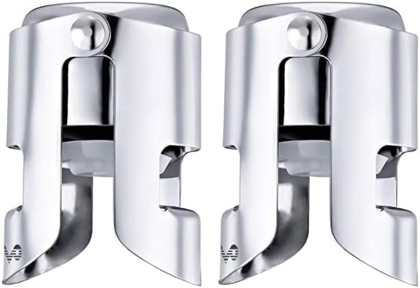 OWO Champagne Bottle Stoppers Stainless Steel, Reusable Champagne Cork & Saver Stopper, Leak Proof Prosecco & Sparkling Wine Plug, Bubble Retention Protection（Silver, 2 Pack）