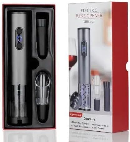 Electric Wine Opener Gift Set with Aerator & Pourer, Foil Cutter, Vacuum Preservation Stopper, Rechargeable, Wine accessories for Home and Bar.