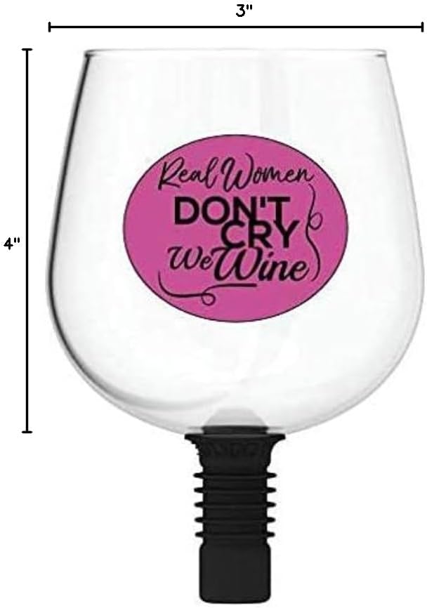 Guzzle Buddy 2GO Unbreakable Tritan Plastic 16 Ounce Wine Glass, It Turns Your Bottle Into Your Glass, Wine Bottle Topper Christmas Gift White Elephant for Wife - Real Women Design