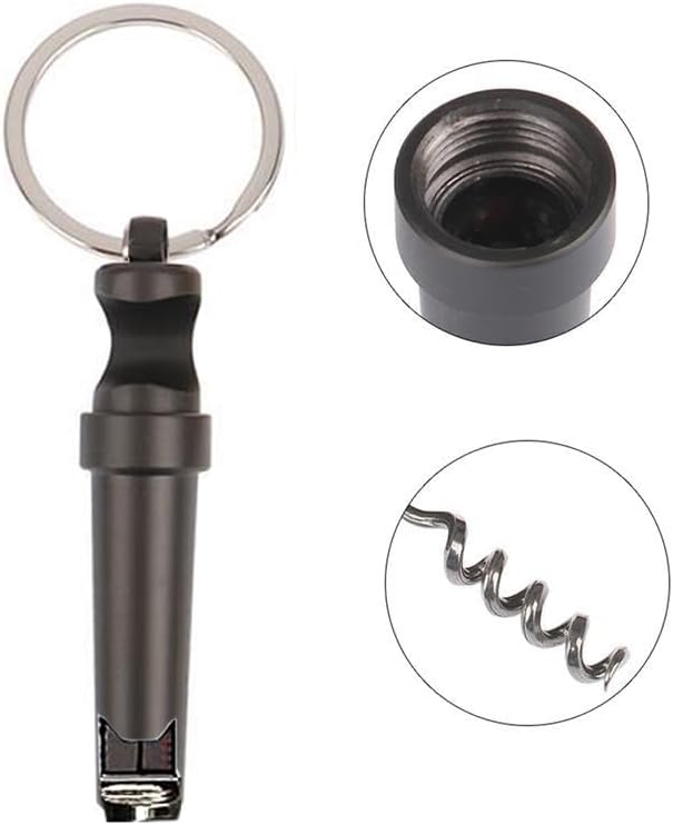Mini Keychain Corkscrew, Generation3 Elegant 3 In 1 Portable Bottle Opener Wine Bottle Corkscrew Key Ring, Wine Beer Opener for Backpack Camping Kit Waiters (Bl ack)