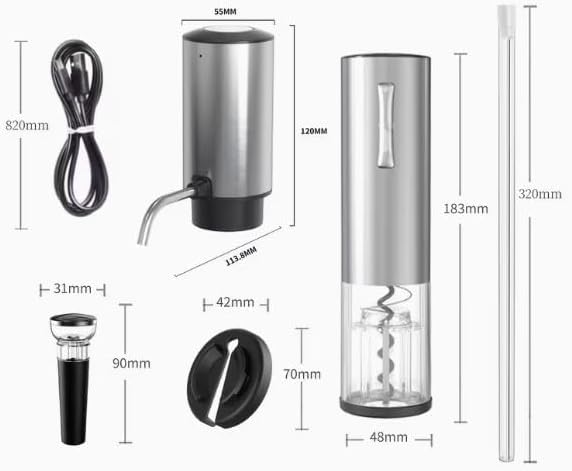 Electric Wine Opener Set, USB-C Rechargeable Automatic Corkscrew with Aerator Pourer, Foil Cutter, Vacuum Stopper, Stainless Steel