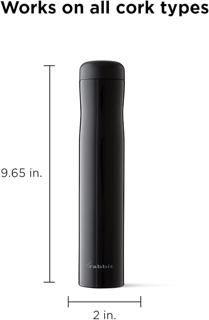 Rabbit Automatic Electric Corkscrew Wine Opener, Cordless Rechargeable, One-Touch Operation, Sleek Shiny Black Finish, Easy to Use for Wine Lovers