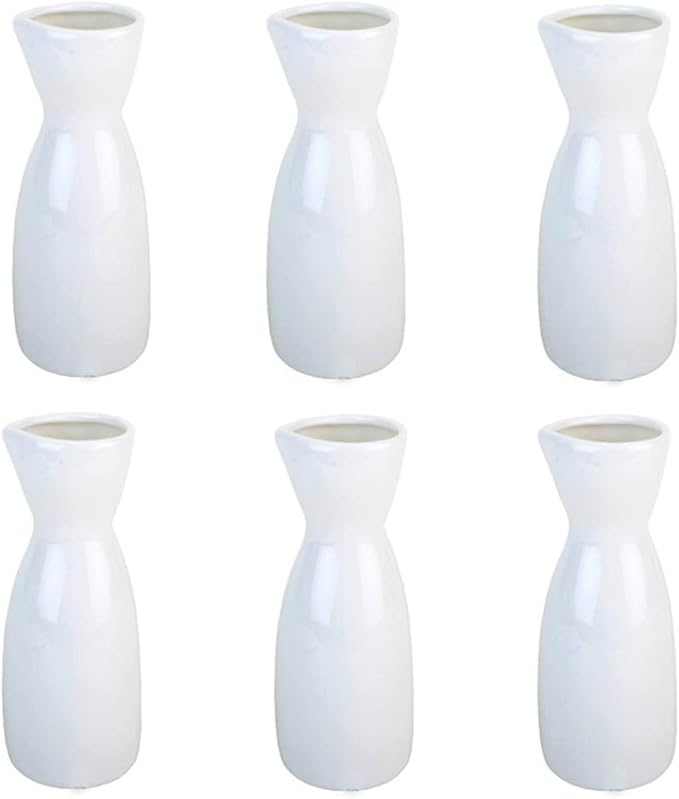 JapanBargain Porcelain Sake Carafe, Japanese Style Serving Bottle for Hot and Cold Saké, Microwave and Dishwasher Safe Ceramic Tokkuri for Home and Restaurant Use (6, White, 4 Ounces)