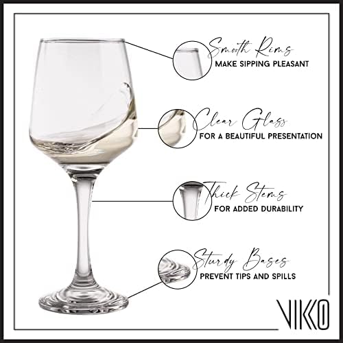 Vikko Wine Glasses, 9.5 Ounce White Red Wine Glasses Set of 6, Lead-Free Premium Crystal Clear Glass, Elegant Style Long Stem Wine Glasses, Great Wedding, Houswarming, Holiday Gift