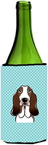 Caroline's Treasures BB1181LITERK Checkerboard Blue Basset Hound Wine Bottle Hugger Bottle Cooler Sleeve Hugger Machine Washable Collapsible Insulator Beverage Insulated Holder