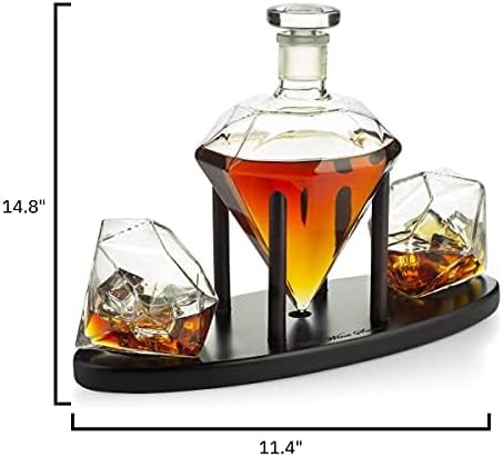 The Wine Savant Diamond Whiskey Decanter l With 2 Diamond Glasses Liquor, Scotch, Rum, Bourbon, Vodka, Tequila Decanter (750 ML DECANTER)