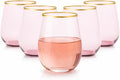 Oojami 40 Pack Diamond Stemless Plastic Wine Glasses 12 oz – Disposable Unbreakable BPA-Free Cups for Wedding Party Cocktail Whiskey Champagne, Indoor Outdoor Drinkware, Pink Matte Gold