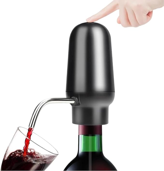 Electric Wine Aerator Wine Pump Dispenser for Wine Bottles Elegant Stainless Steel Design, Rechargeable Gift for Wine Lovers.