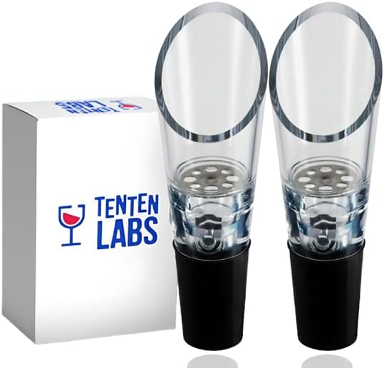 TenTen Labs Wine Aerator and Pourer (2 pack) - Red Wine Decanter for Wine Bottles - Enhances Flavor and Smell Immediately - Gift Box Included - Black