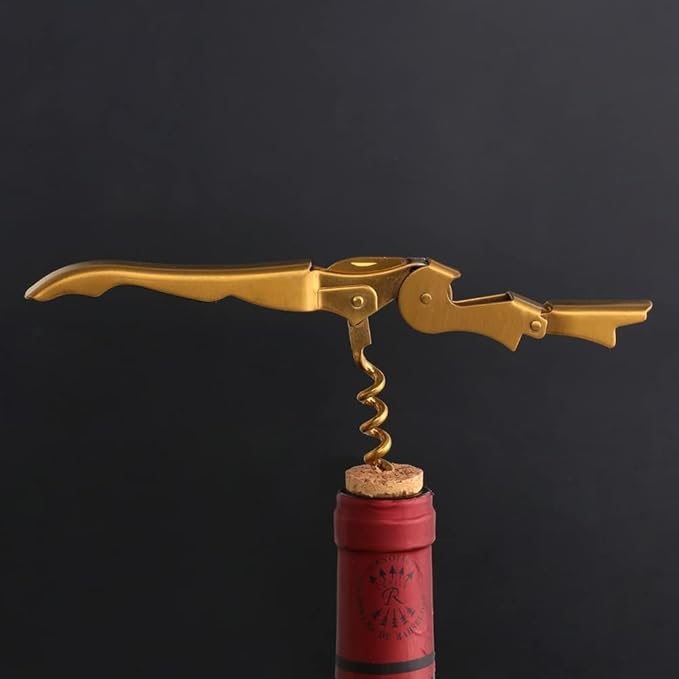 Buyer Star Gold Manual Wine Opener Stainless Steel Waiters Corkscrew with Foil Cutter & Bottle Opener, Double Hinged Wine Key for Servers & Bartenders, 2 Piece