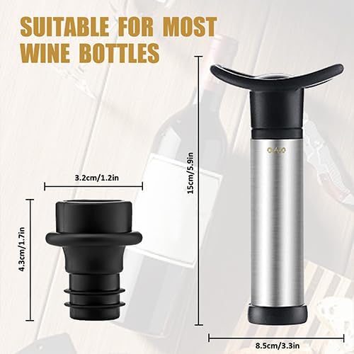 OWO Wine Vacuum Pump and 4 Stopper, Wine Save & Preserver, Reusable Air Remover Pump, Keeps Fresh (Stainless Steel)