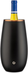 SNOWFOX Premium Vacuum Insulated, Triple Walled, Stainless Steel Wine Chiller w/Optimal fit to keep wine cold longer. Fits most Wine and Champagne Bottles. Non-Slip Silicon Base, Black with Gold Rim