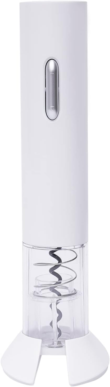Electric Wine Opener, Automatic Corkscrew Opener with Foil Cutter, Battery Operated, One-Touch Operation, Space-Saving Design, White