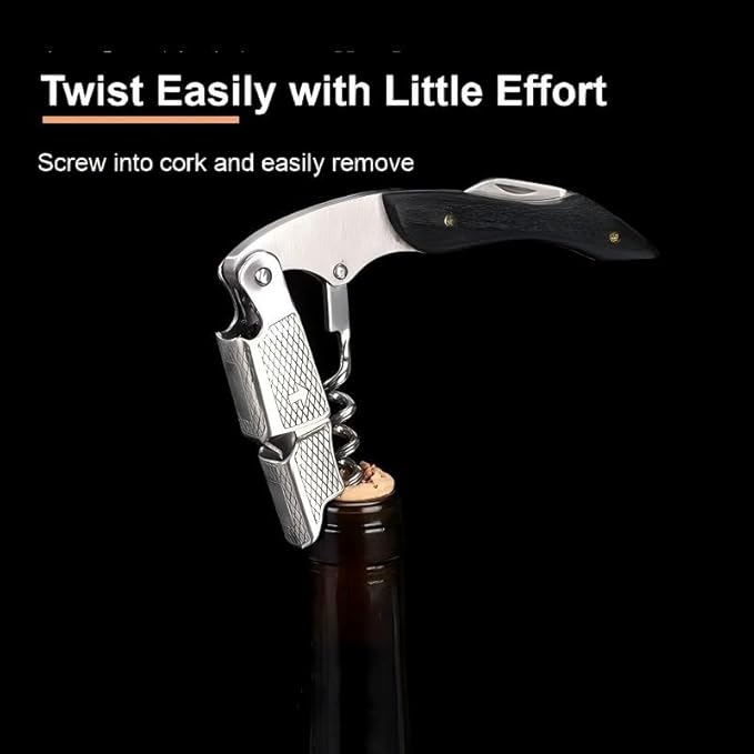 Wine Opener & Corkscrew (2 Pack), Professional Double Hinged Wine Bottle Opener with Foil Cutter & Wood Handle, Waiter's Corkscrew Wine Key for Bartender & Server, Vegan Leather Pouch Gift Set