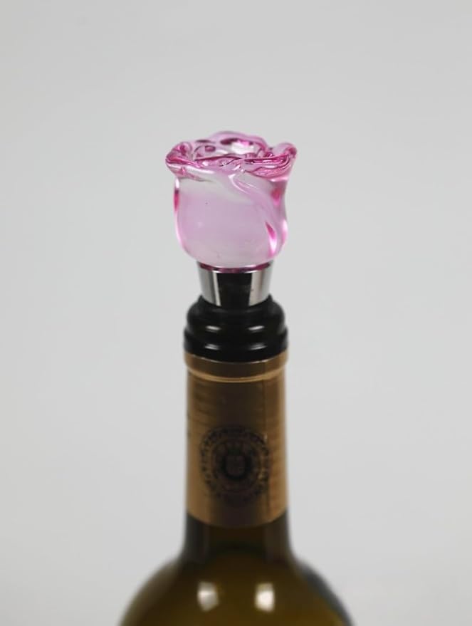 Crystal Wine Bottle Stopper, Gift Boxed Wine Stopper, Reusable Stainless Steel Bottle Stopper (Pink Rose)
