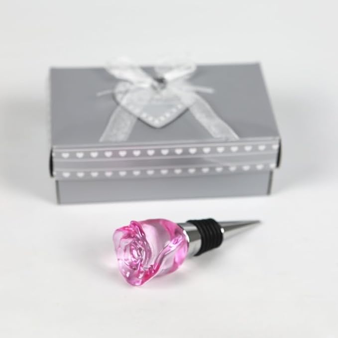 Crystal Wine Bottle Stopper, Gift Boxed Wine Stopper, Reusable Stainless Steel Bottle Stopper (Pink Rose)