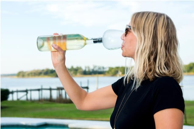 Guzzle Buddy 2GO Unbreakable Tritan Plastic 16 Ounce Wine Glass, It Turns Your Bottle Into Your Glass, Wine Bottle Topper Christmas Gift White Elephant for Wife - Real Women Design
