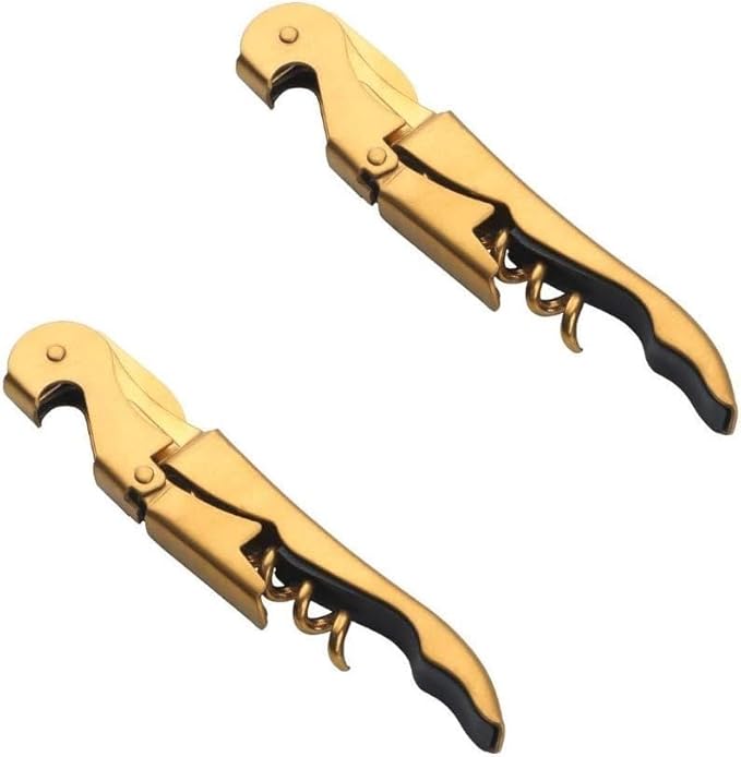 Buyer Star Gold Manual Wine Opener Stainless Steel Waiters Corkscrew with Foil Cutter & Bottle Opener, Double Hinged Wine Key for Servers & Bartenders, 2 Piece