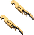 Buyer Star Gold Manual Wine Opener Stainless Steel Waiters Corkscrew with Foil Cutter & Bottle Opener, Double Hinged Wine Key for Servers & Bartenders, 2 Piece