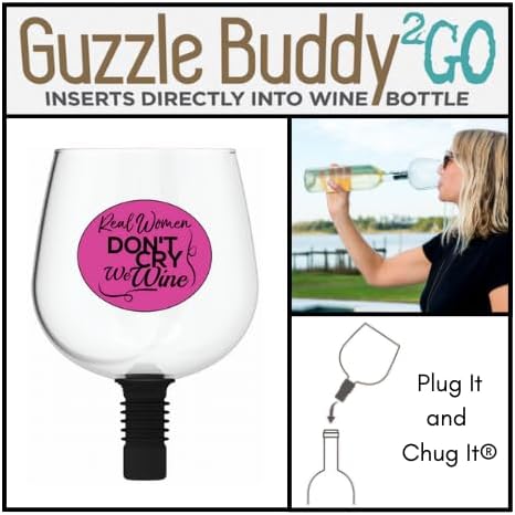 Guzzle Buddy 2GO Unbreakable Tritan Plastic 16 Ounce Wine Glass, It Turns Your Bottle Into Your Glass, Wine Bottle Topper Christmas Gift White Elephant for Wife - Real Women Design