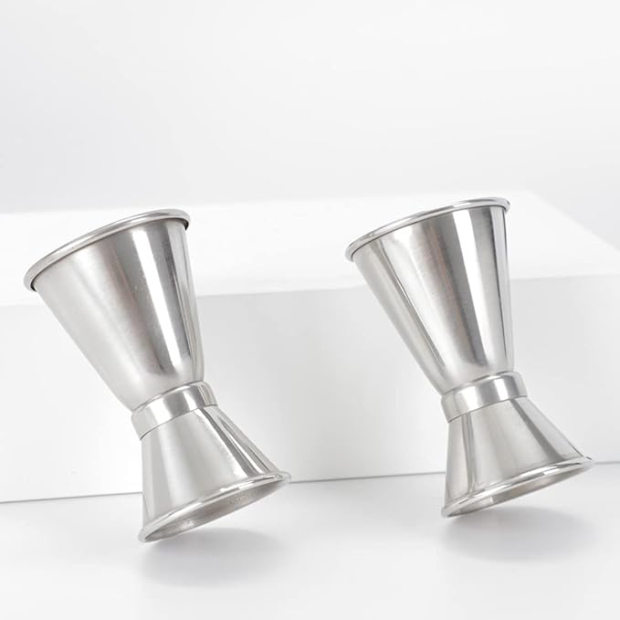 2Pcs Double Cocktail Jigger 0.5 Ounce /1 Ounce Stainless Steel Measuring Cup Tool for Bar, Restaurant or Home Use, Silver