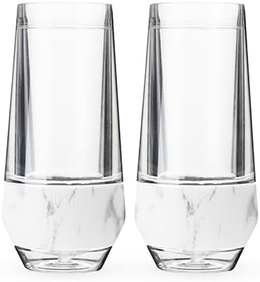 Host Freeze Insulated Champagne Glasses, Gifts for Mom, Home Bar Gifts for Women, Freezer Cooling Cups for Mimosas, Prosecco and Bubbly, Stemless Chilling Sparkling Wine Glasses, 9oz, Set of 2, Marble