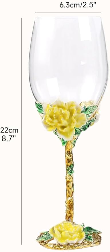 Simcat Handmade Painted Enamel Flower Glass Wine Glasses Transparent Refined Goblet, Stem For Cabernet, Gifts (purple double gift box,big flower)
