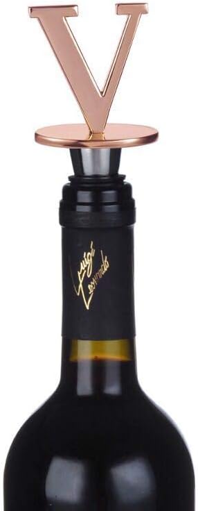 Miicol Prosecco Stopper, Rose Gold Initial Wine Stopper, Personalised Champagne Gift, Funny Kitchen Decor, Letter V