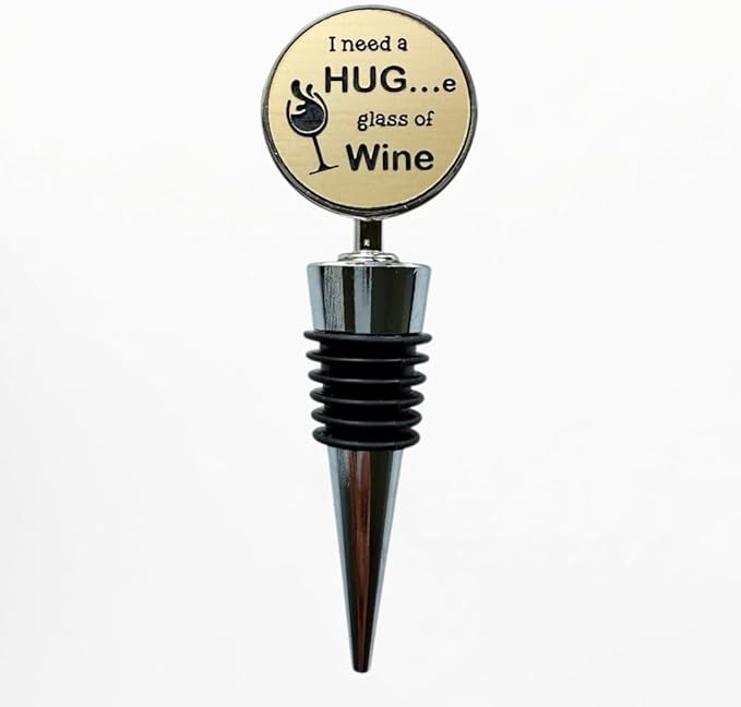 Jazzy Jade Designs Funny Wine Stopper - “I Need a HUGe Glass of Wine!” Laser Engraved Zinc Alloy & 100% Food-Grade Rubber Bottle Stopper - Cute Wine Gift & Bar Accessory, Made in USA by Small Business