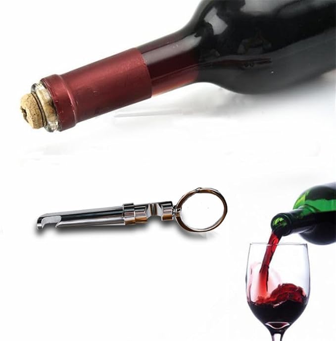 Mini Keychain Corkscrew, Generation3 Elegant 3 In 1 Portable Bottle Opener Wine Bottle Corkscrew Key Ring, Wine Beer Opener for Backpack Camping Kit Waiters (Bl ack)