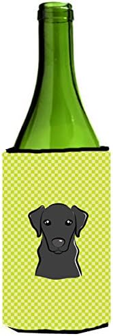 Caroline's Treasures BB1297LITERK Checkerboard Lime Green Black Labrador Wine Bottle Hugger Bottle Cooler Sleeve Hugger Machine Washable Collapsible Insulator Beverage Insulated Holder