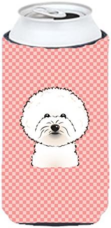 Caroline's Treasures BB1217TBC Checkerboard Pink Bichon Frise Tall Boy Hugger Can Cooler Sleeve Hugger Machine Washable Drink Sleeve Hugger Collapsible Insulator Beverage Insulated Holder