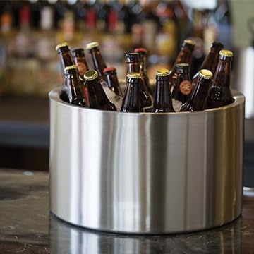 Service Ideas PT7BS Double Wall Party Tub, Beverage and Wine Chiller Ice Bucket, Round, Stainless Steel, 7 Gallon, Brushed