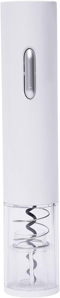 Electric Wine Opener with Foil Cutter Automatic Corkscrew for Red Wine Bottles Battery Powered Easy to Use White Finish Includes Stainless Steel Hook