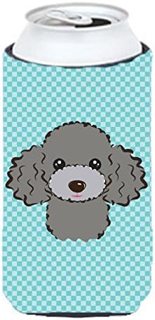 Caroline's Treasures BB1197TBC Checkerboard Blue Silver Gray Poodle Tall Boy Hugger Can Cooler Sleeve Hugger Machine Washable Drink Sleeve Hugger Collapsible Insulator Beverage Insulated Holder