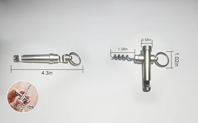 Mini Keychain Corkscrew, Elegant 3 In 1 Portable Bottle Opener Wine Bottle Corkscrew Key Ring, Update Wine Beer Opener for Backpack Camping Kit Waiters (Silver)