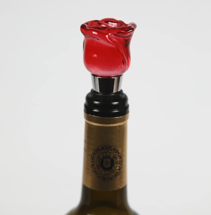 Crystal Wine Bottle Stopper, Gift Boxed, Reusable Stainless Steel (Red Rose)