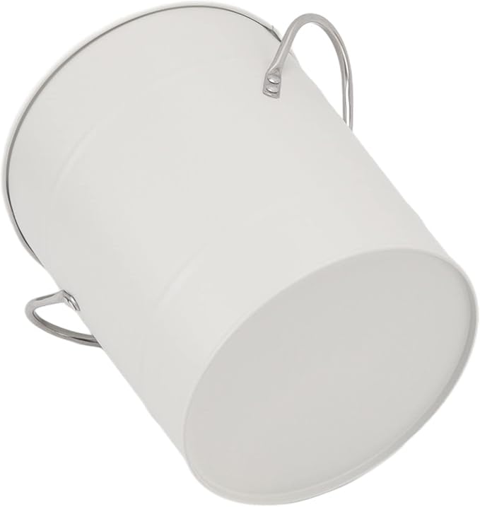 Round Ice Bucket with Ice Shovel, Bar Ice Tub Beer Chiller Bin, Double Wall Galvanized Sheet and Plastic Wine Storage Tub with Handle and Lid for Home Bar Party Use (White)