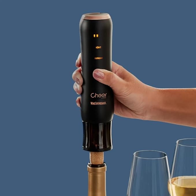 Wine Enthusiast x Cheer Moda Automatic Wine Opener – Electric Corkscrew with Hidden Touch Button, USB Charger & Foil Cutter – Rechargeable Sleek Wine Bottle Opener Gift Set – Modern French Design